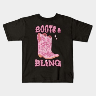 Boots and Bling pink Cowgirl Kids T-Shirt